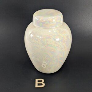 Classic ceramic Urn, Pearl white gloss dog cremation urn, pet memorial (B)